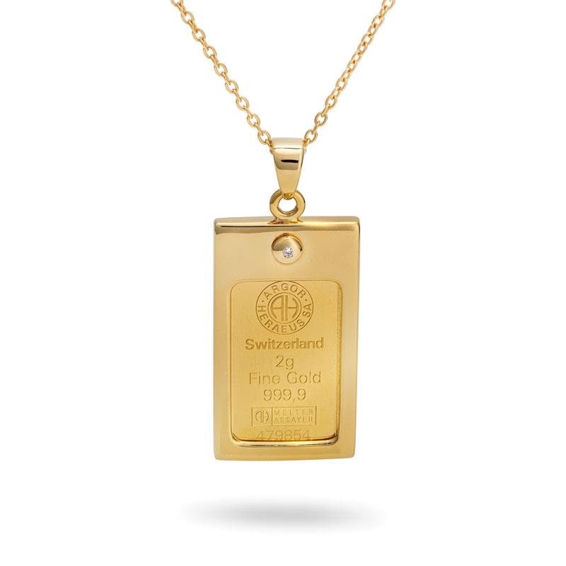 2 Gram Gold Ingot & Diamond Necklace