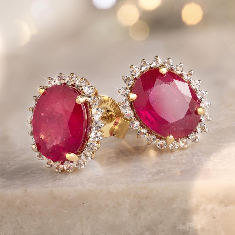 10k Yellow Gold Mozambique Enhanced Ruby and White Topaz Earrings