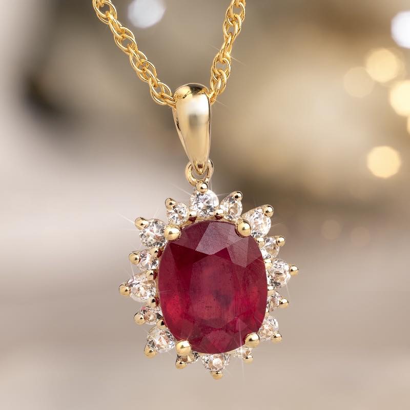 10k Yellow Gold Mozambique Enhanced Ruby and White Topaz Necklace