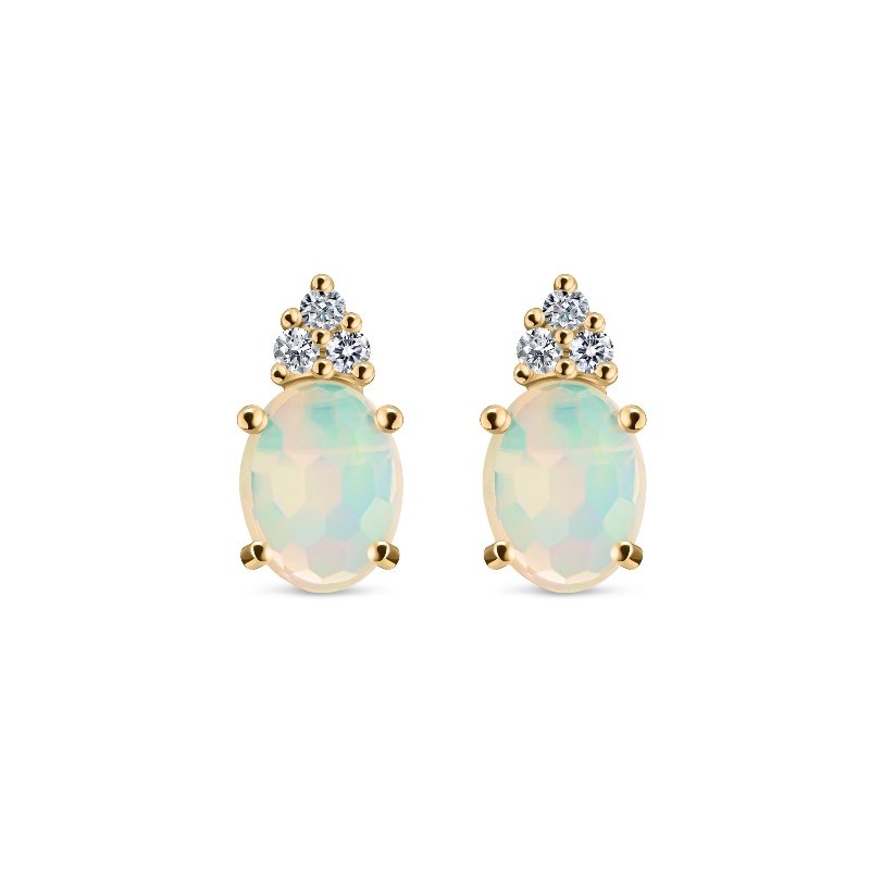 10K Yellow Gold Honeycomb Opal and Champagne Diamond Earrings