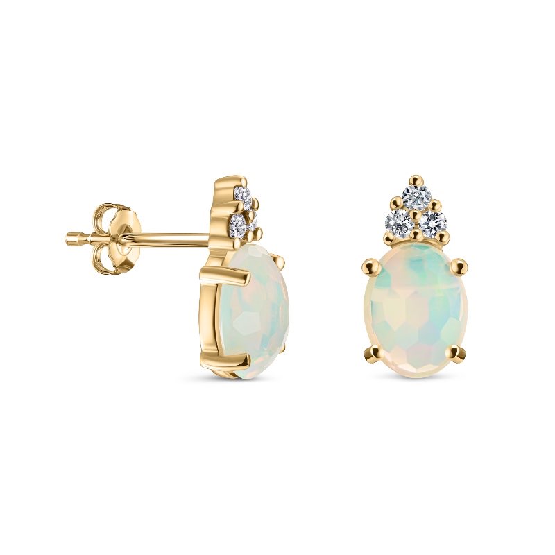 10K Yellow Gold Honeycomb Opal and Champagne Diamond Earrings