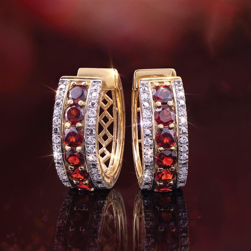 Red Garnet Huggie Hoop Earrings