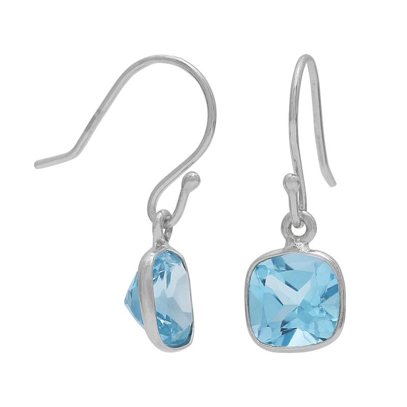 Sky Blue Topaz Cushion Cut Drop Earrings