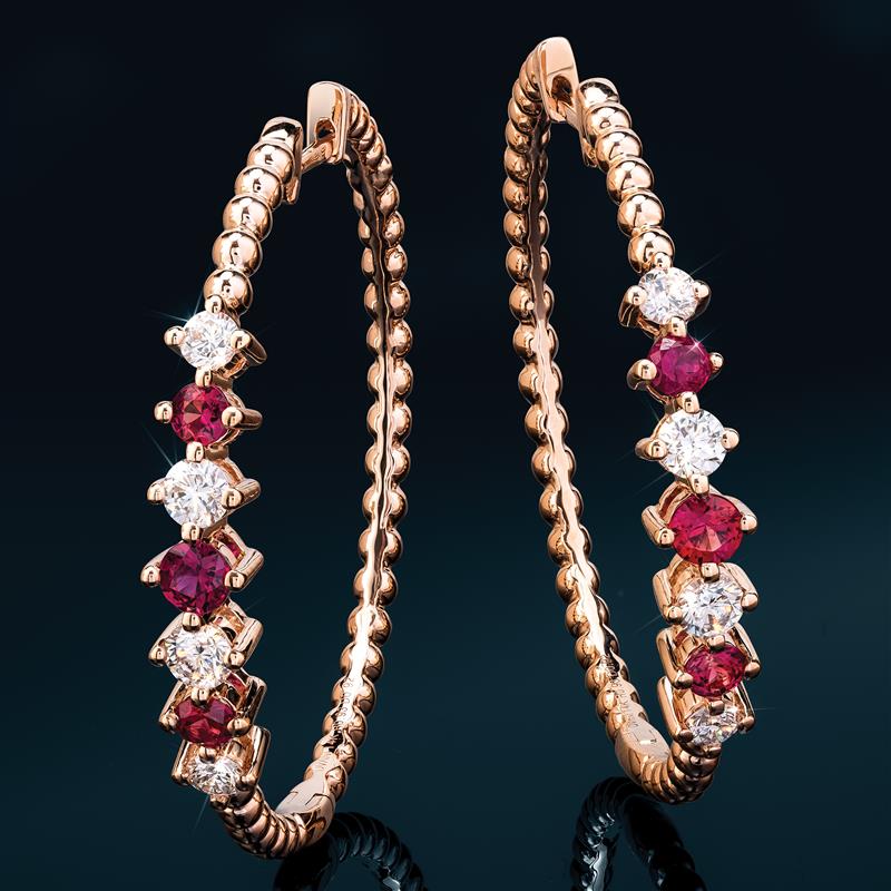 14K Rose Gold Ruby and Diamond Earrings