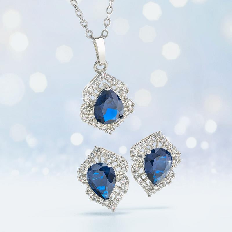 Sapphire Blue Royal Pear Necklace and Earrings