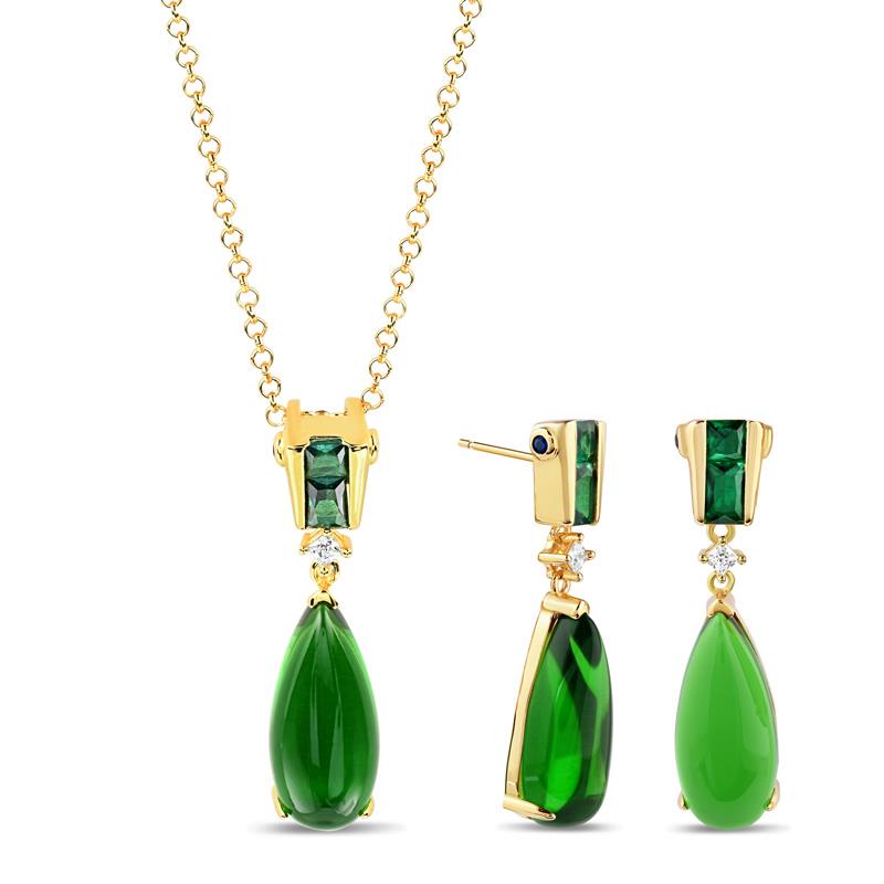 Helenite Tears Pendant, Chain & Earrings