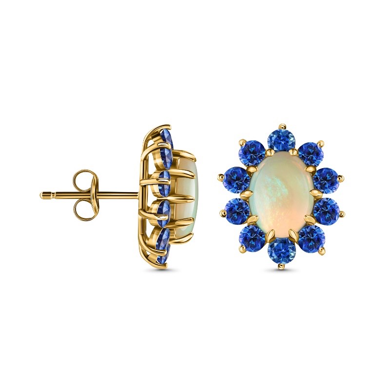 14K Yellow Gold Australian Opal & Sapphire Earrings