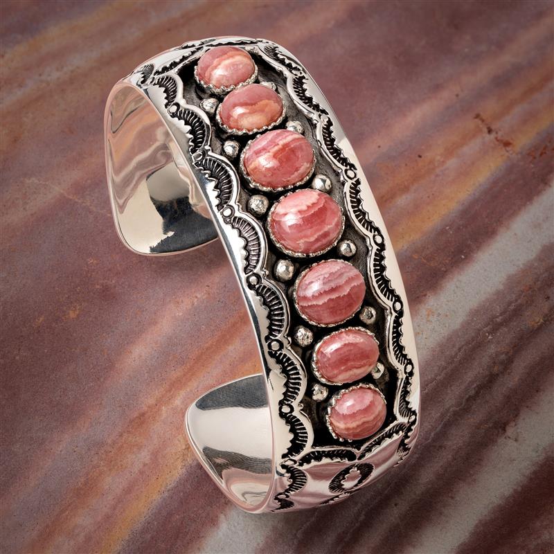 Inca Rose Rhodochrosite Ring, Cuff & Earrings