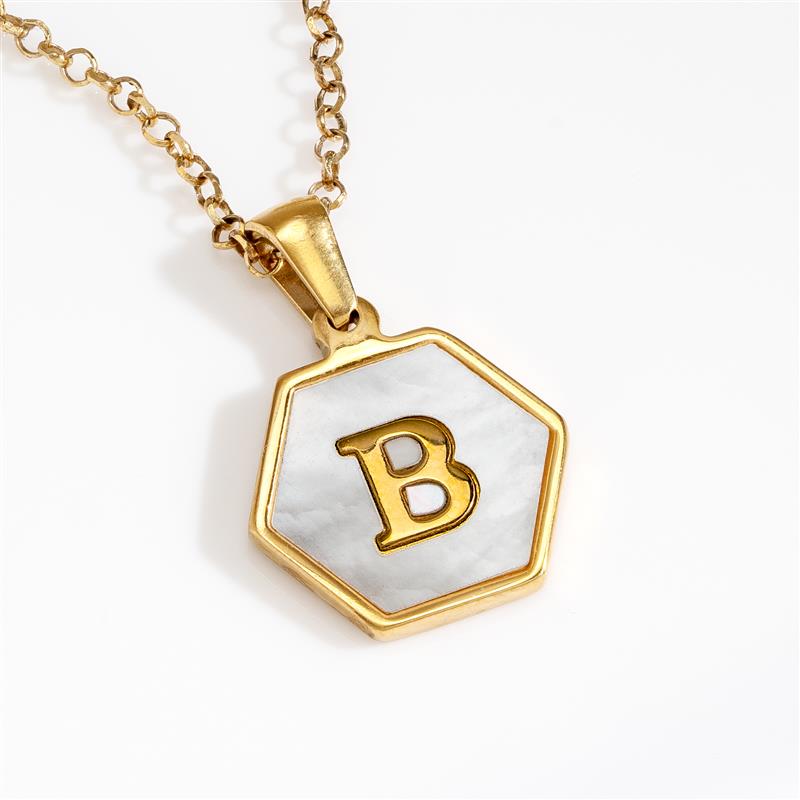 Mother-of-Pearl Gold Initial Pendant (Letter B)