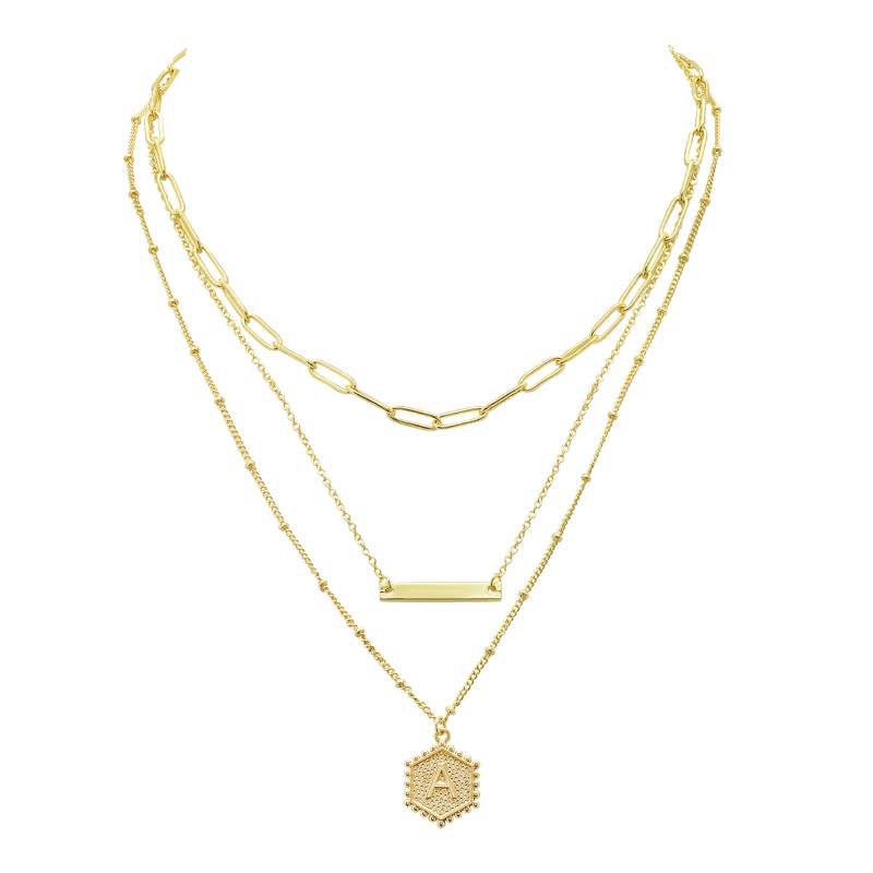 Gold-Finished 3-Layer Initial Necklace (A)