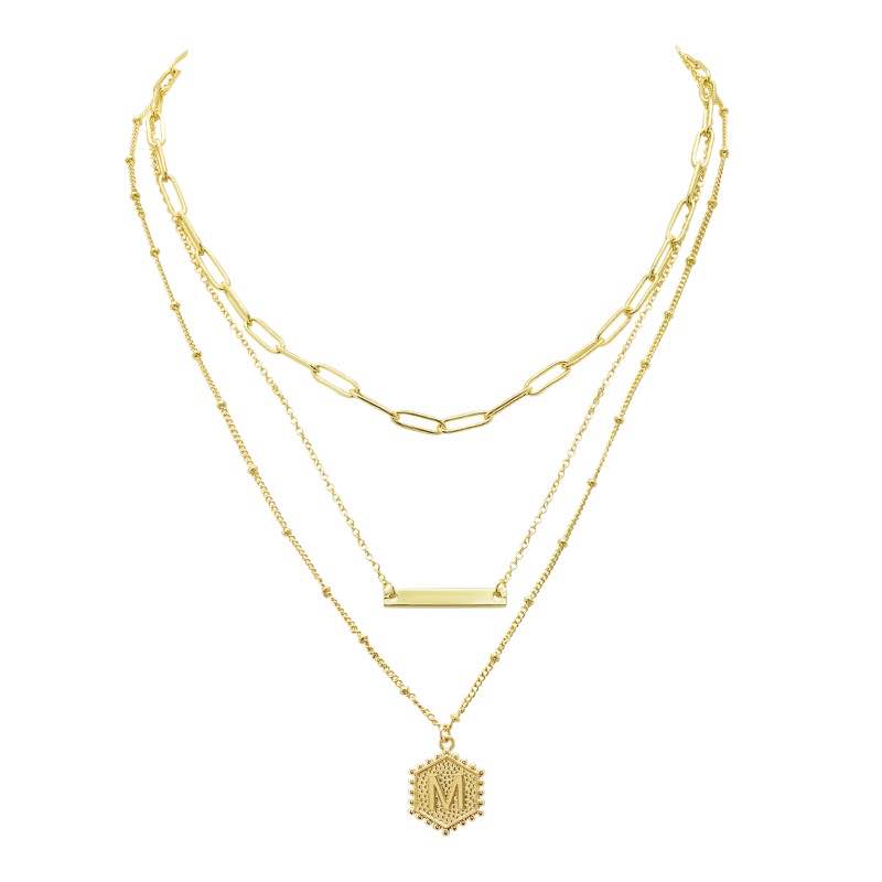 Gold-Finished 3-Layer Initial Necklace (M)