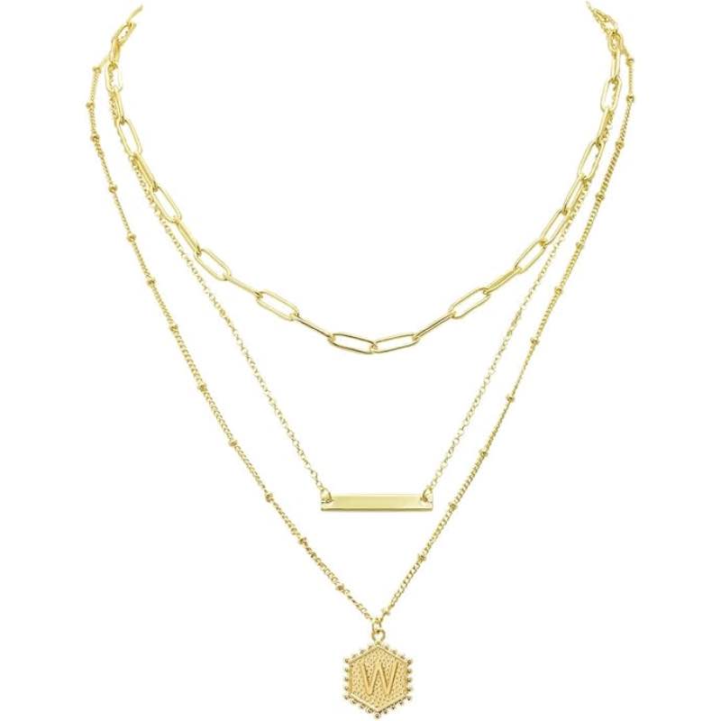 Gold-Finished 3-Layer Initial Necklace (W)