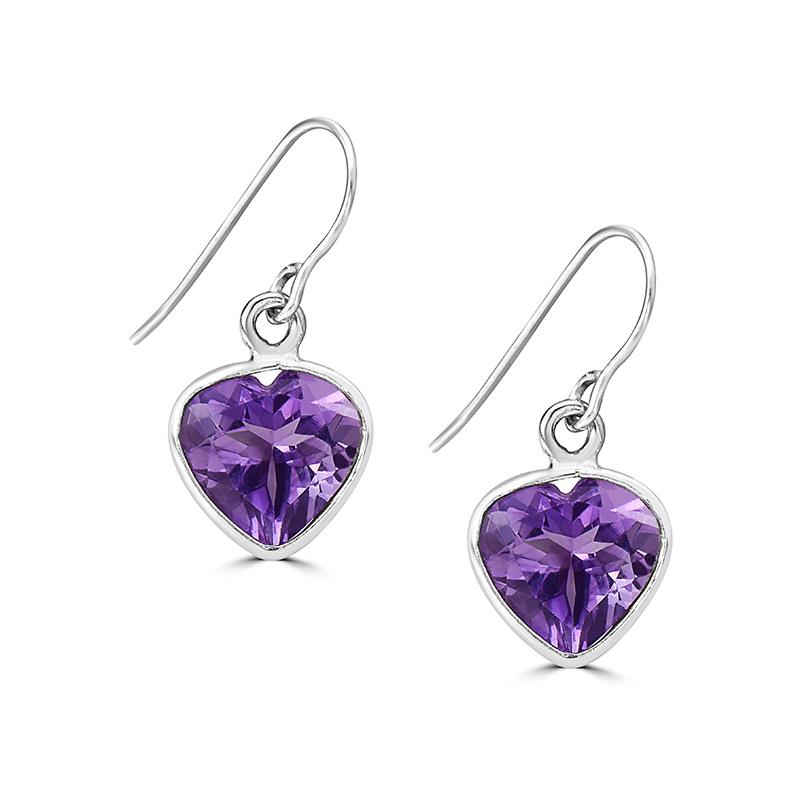 Amethyst Heart Drop Earrings