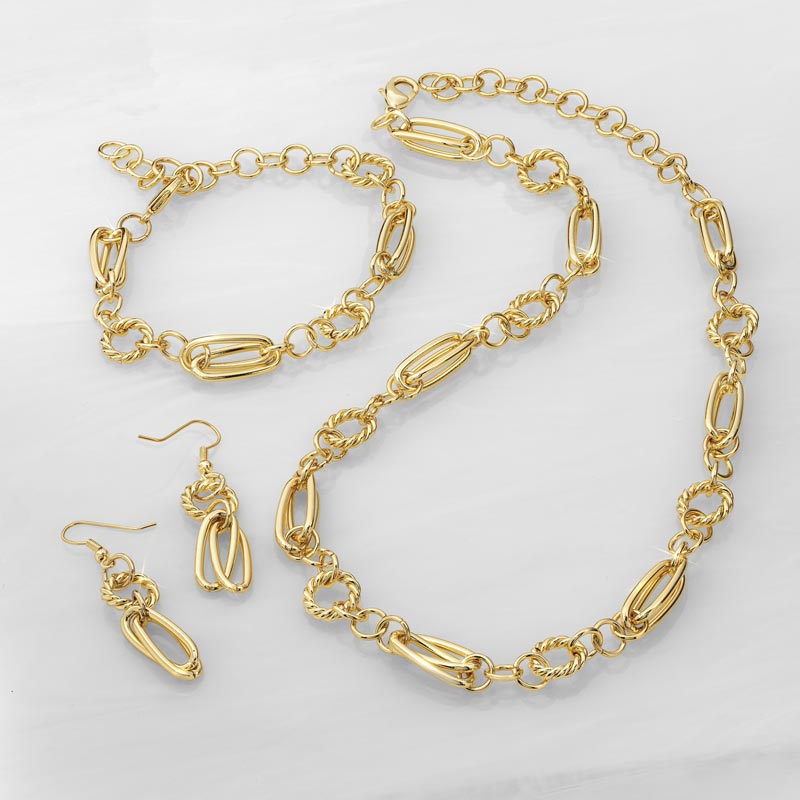 Triple Link Chain Necklace, Bracelet and Earrings