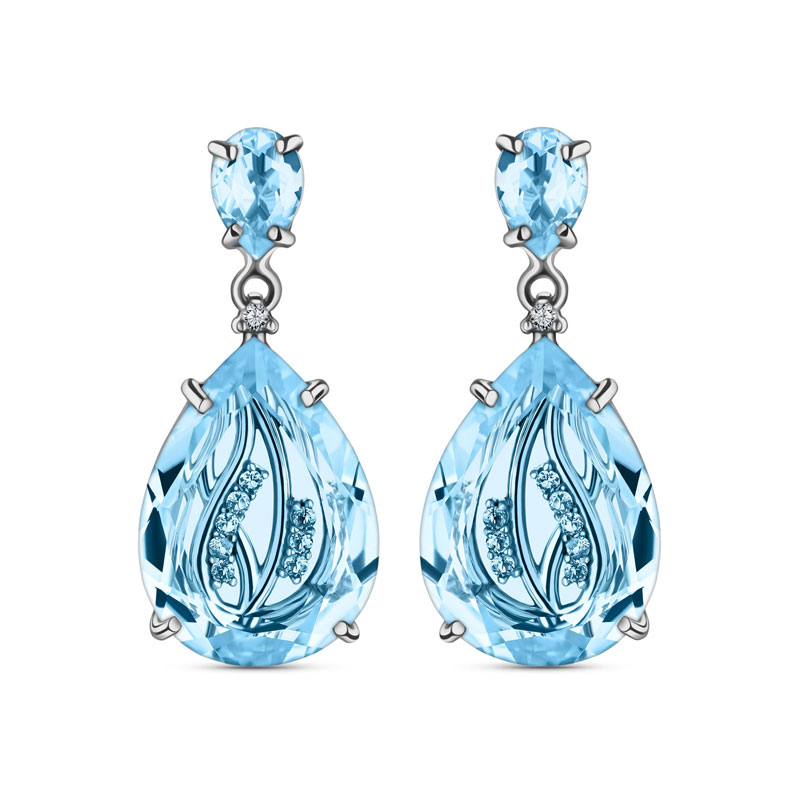 Sterling Silver Swiss Blue Topaz and White Topaz Collection Earrings
