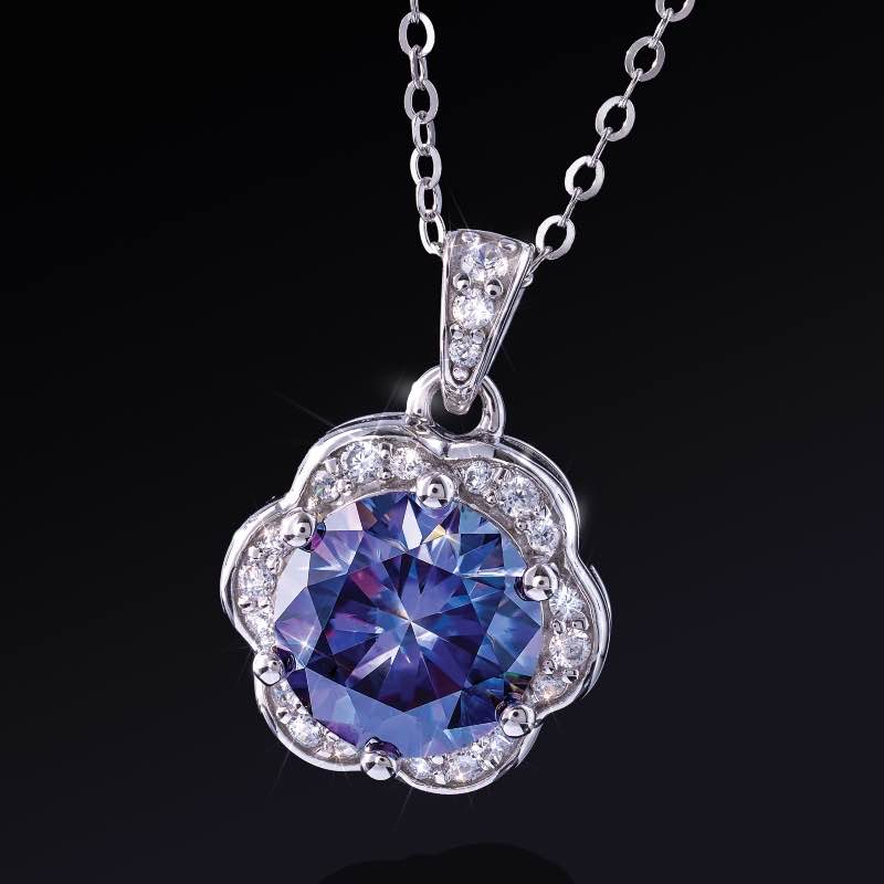 White Gold Purple Moissanite Necklace