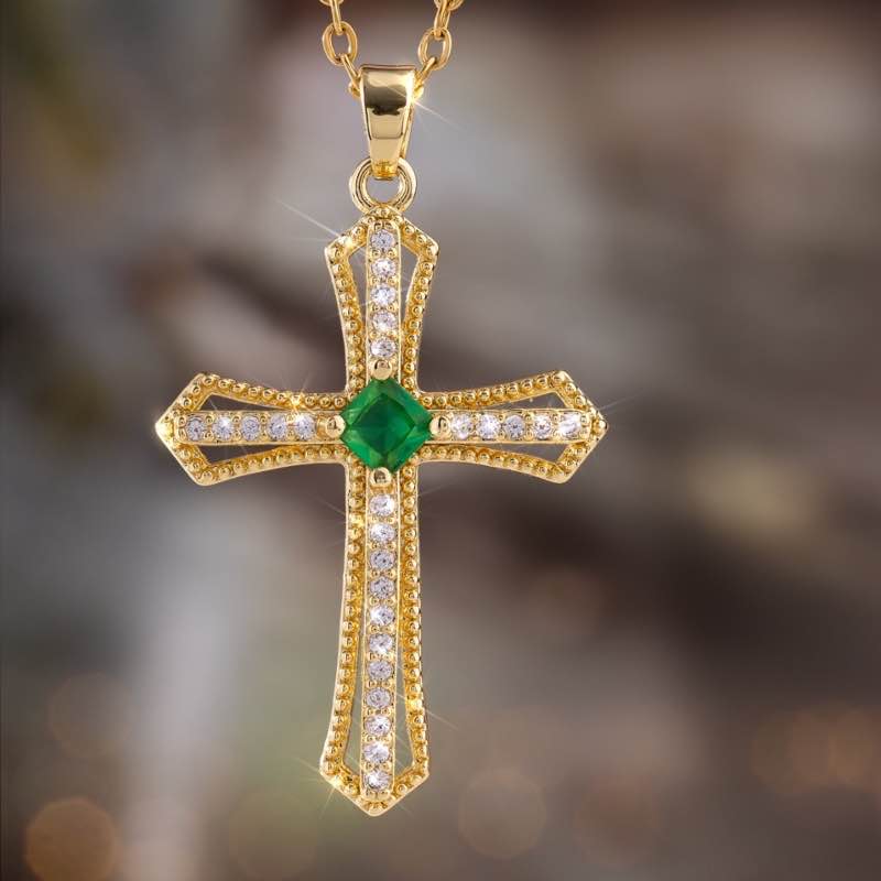 DiamondAura Devotion Cross (emerald green)