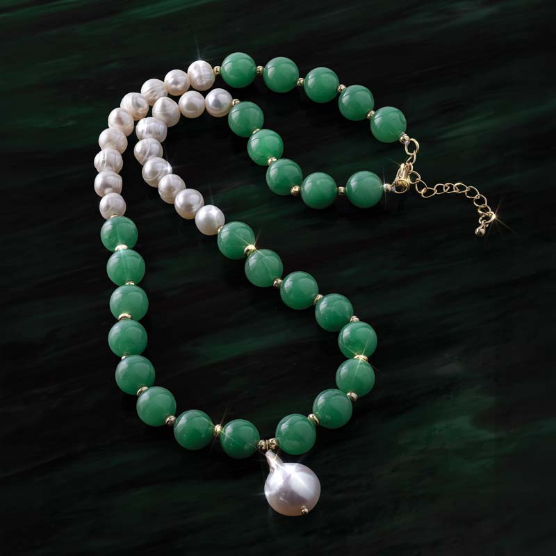 White Pearl and Green Aventurine Harmony Necklace