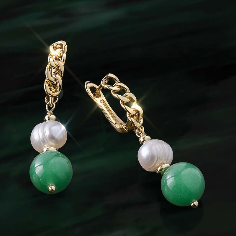 White Pearl and Green Aventurine Harmony Earrings