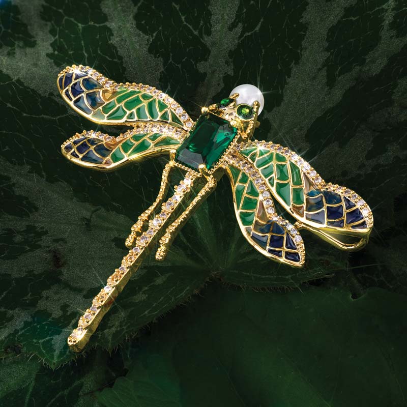Gold Dragonfly Brooch (3 1/2 ctw)