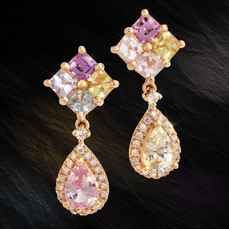14k Gold Multi-Colored Sapphire Earrings