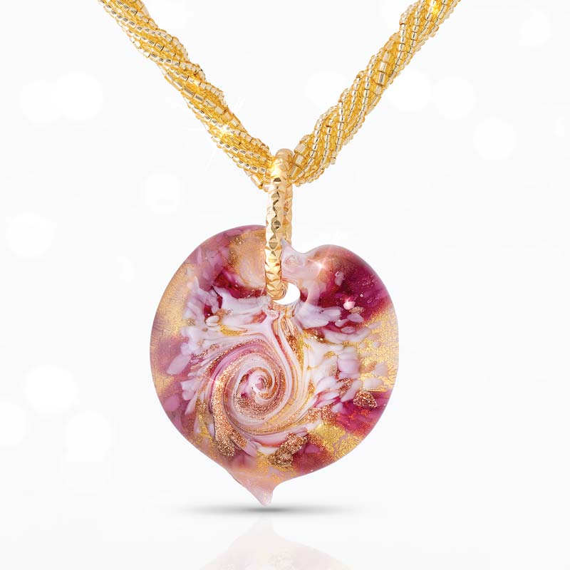 The Heart of Real Life Murano Pendant-(Pink)