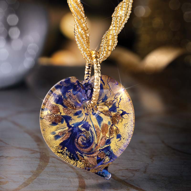 The Heart of Real Life Murano Pendant (Dark Blue)