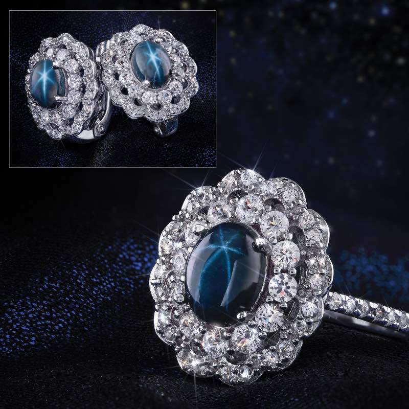 Cosmic Star Sapphire Ring & Earrings