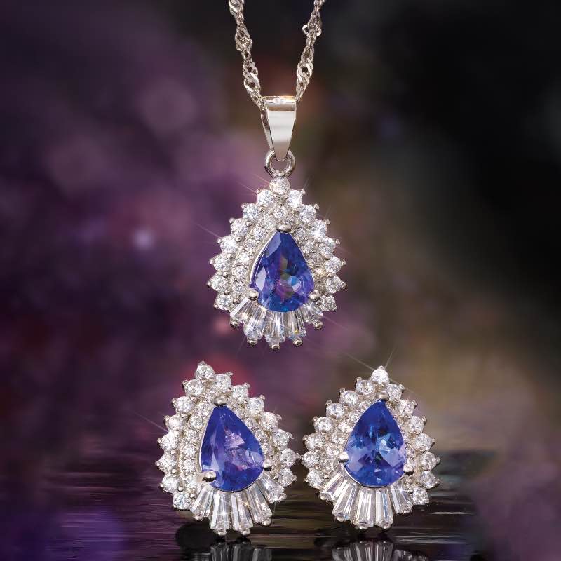 Tanzanite Pendant, Chain and Earrings