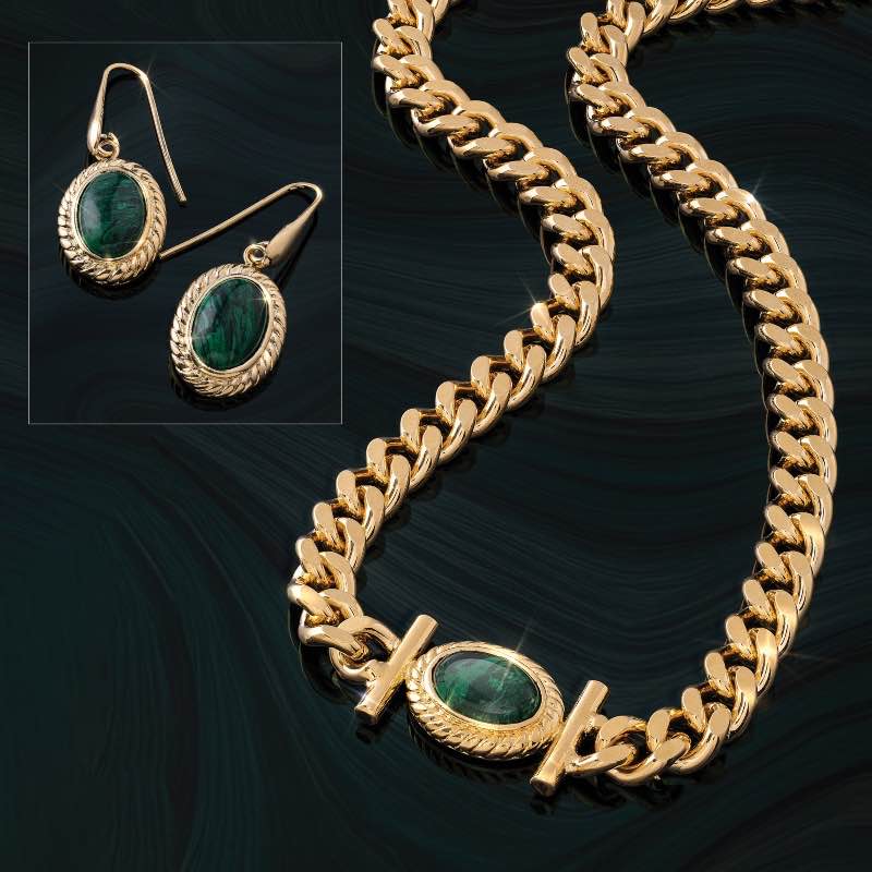 Vintage Chic Malachite Necklace & Earrings