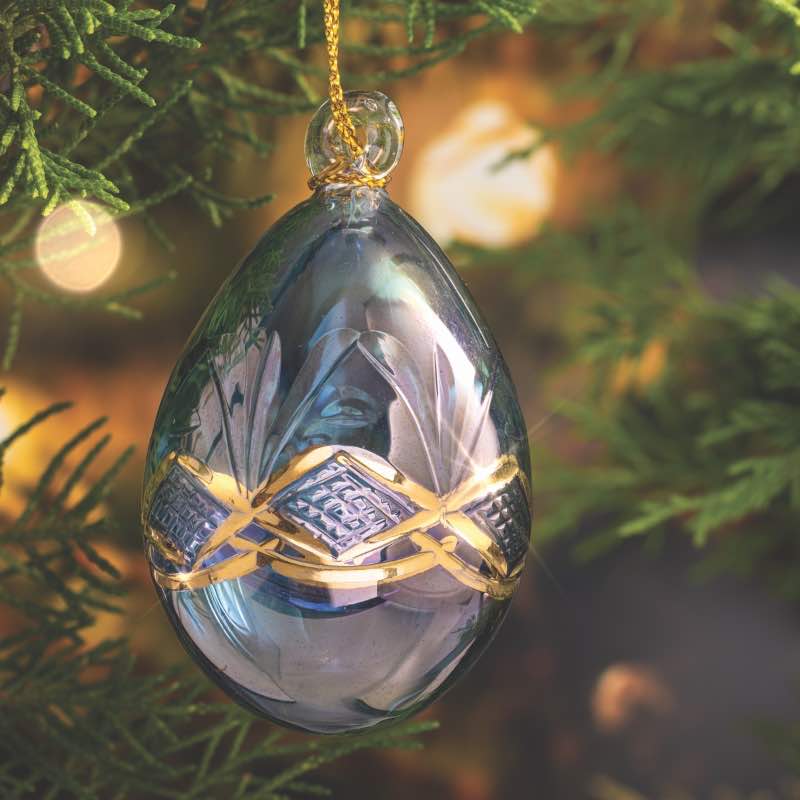 Mini Gold Etched Decorative Egg Ornament (blue)