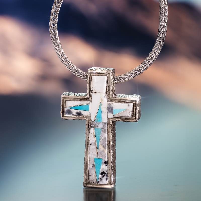 Sterling Silver White Buffalo and Sleeping Beauty Turquoise Necklace