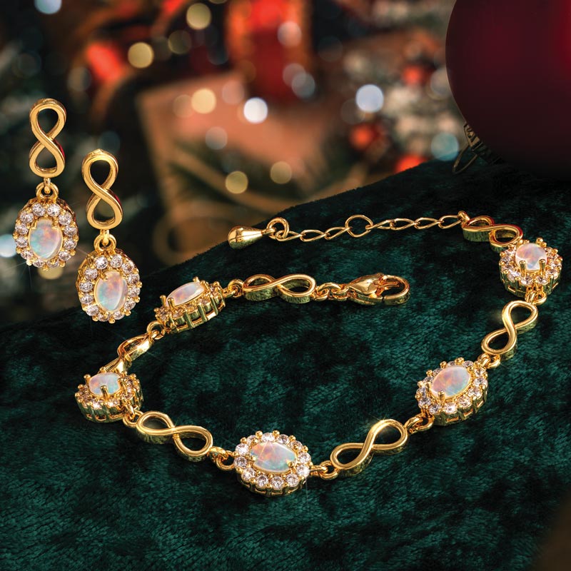 Opal Infinity Bracelet and Earring Set