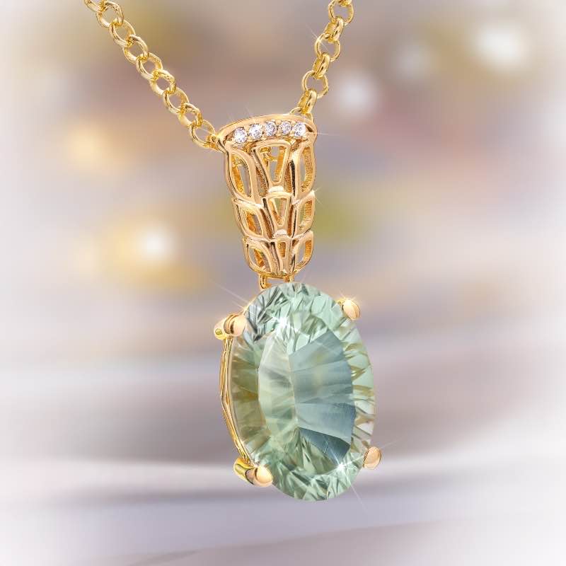 Praisio Green Amethyst Pendant, Chain & Earrings