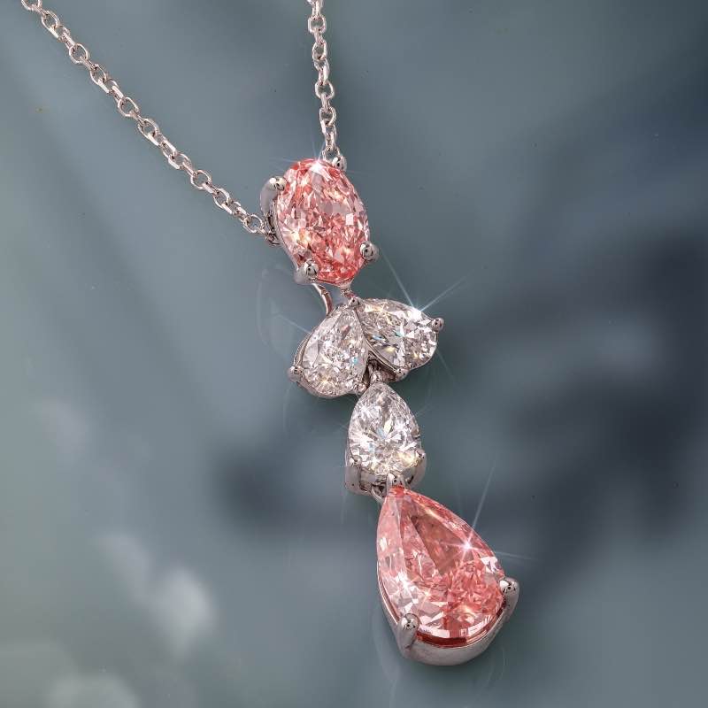 14k White Gold Lab-created Pink & White Diamond Necklace
