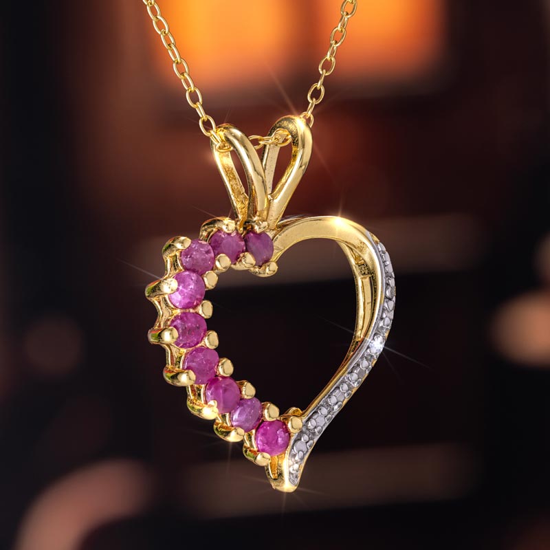 Heart of Passion Ruby Heart Necklace and Studs Set