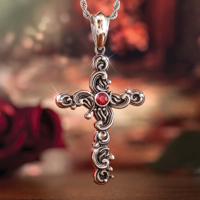 The Crimson Heart Cross Necklace