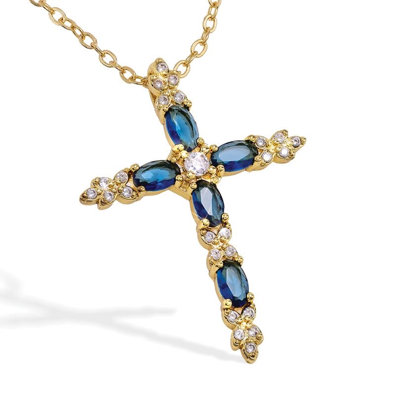 Celestial Cross Necklace (Blue)