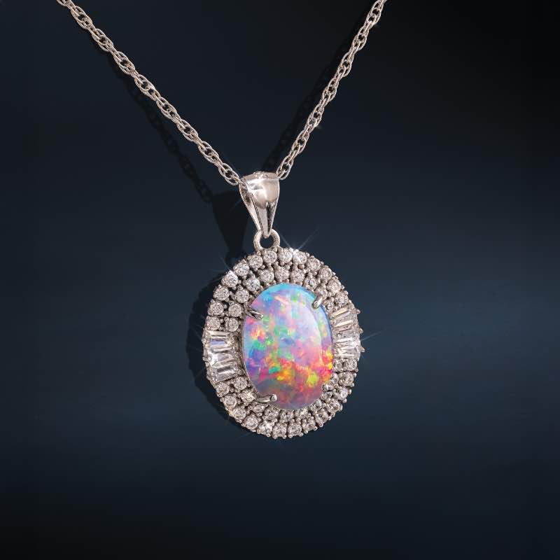 Fabulous Kyocera Lab-Created Opal Pendant, Chain & Earrings