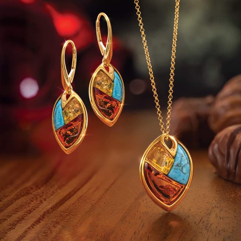 Sun & Sky Amber and Turquoise Necklace & Earrings