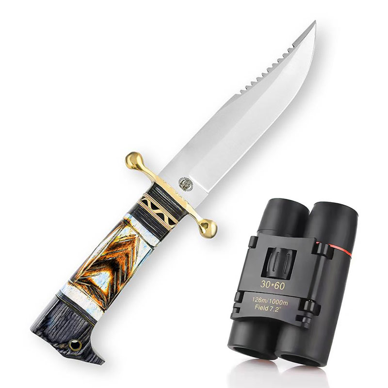 Blue Bone Bowie Knife and Binoculars