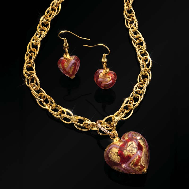 Heart of Gold Murano Necklace & Earrings