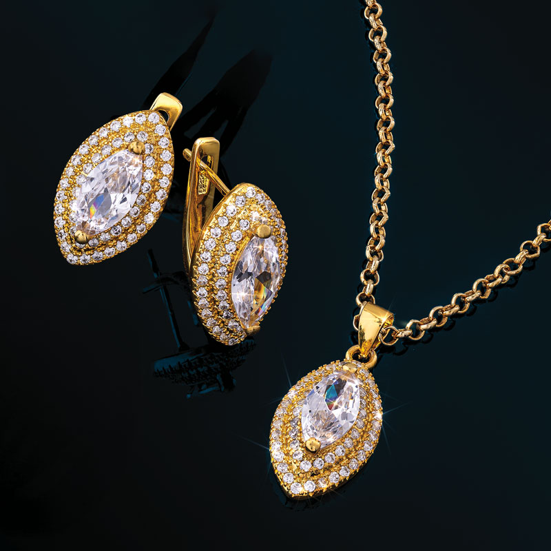 Gold-finished Mirador Marquise DiamondAura Pendant, Chain and Earrings