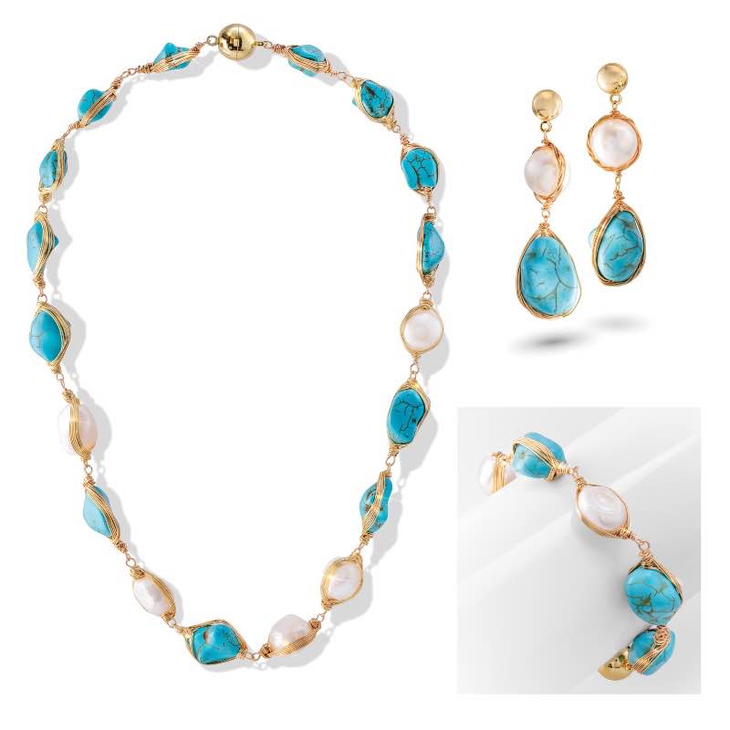 Howlite & Freshwater Pearl Reverie Set (necklace, bracelet and earrings)