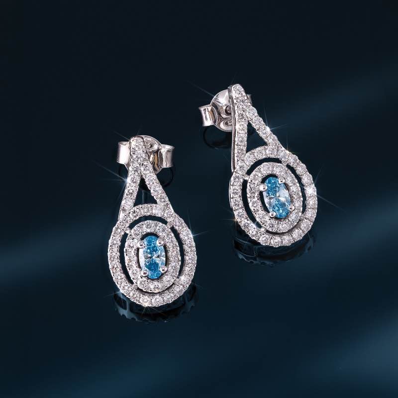 Sterling Silver Blue and White Lab-Grown Diamond Earrings