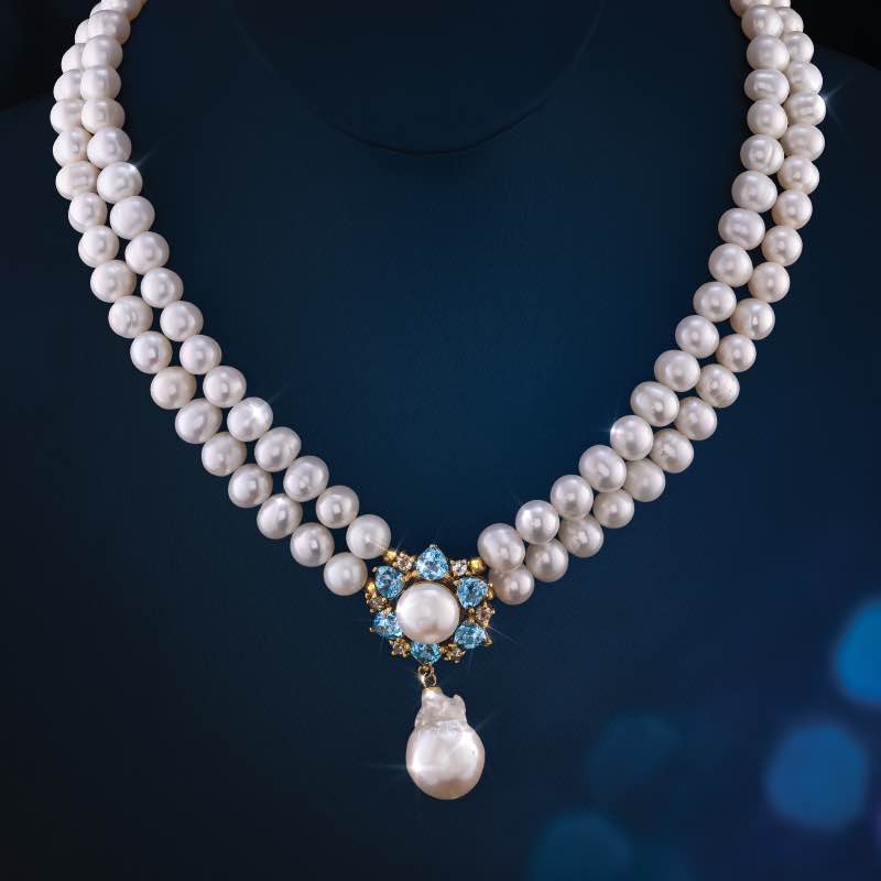 Freshwater Pearl and Blue Topaz Necklace