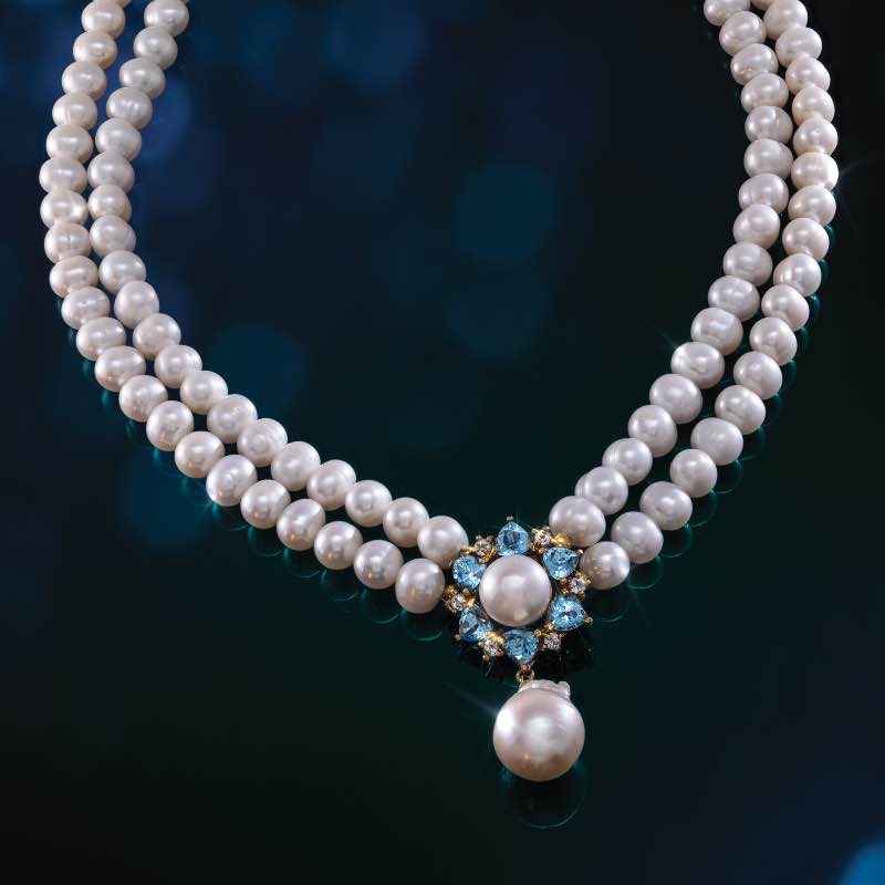 Freshwater Pearl and Blue Topaz Necklace