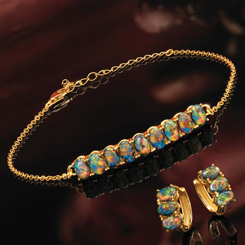 Black Opal Nebula Earrings & Bracelet (gold-finished)