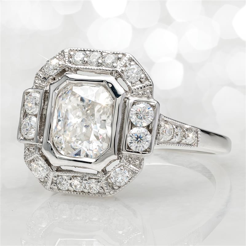 Sterling Silver Art Deco Moissanite Ring