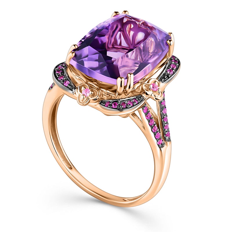 14k Rose Gold Amethyst and Pink Sapphire Ring